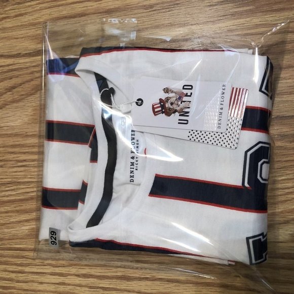 denim & flower ricky singh yourh boys striped USA crew neck boys Tee size 9/10 - Picture 9 of 9